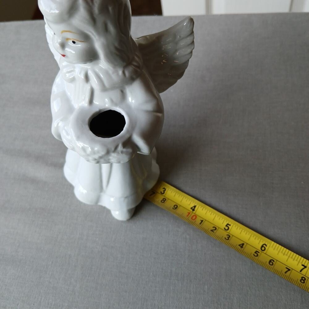 Vintage Ceramic Angel Taper Candle Holder 6" white with gold accents Christmas - Picture 12 of 12